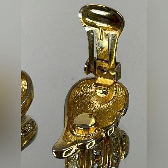 Christian Dior Rhinestone Gold Tone Clip On Earrings With Dust Bag - Picture 9 of 11